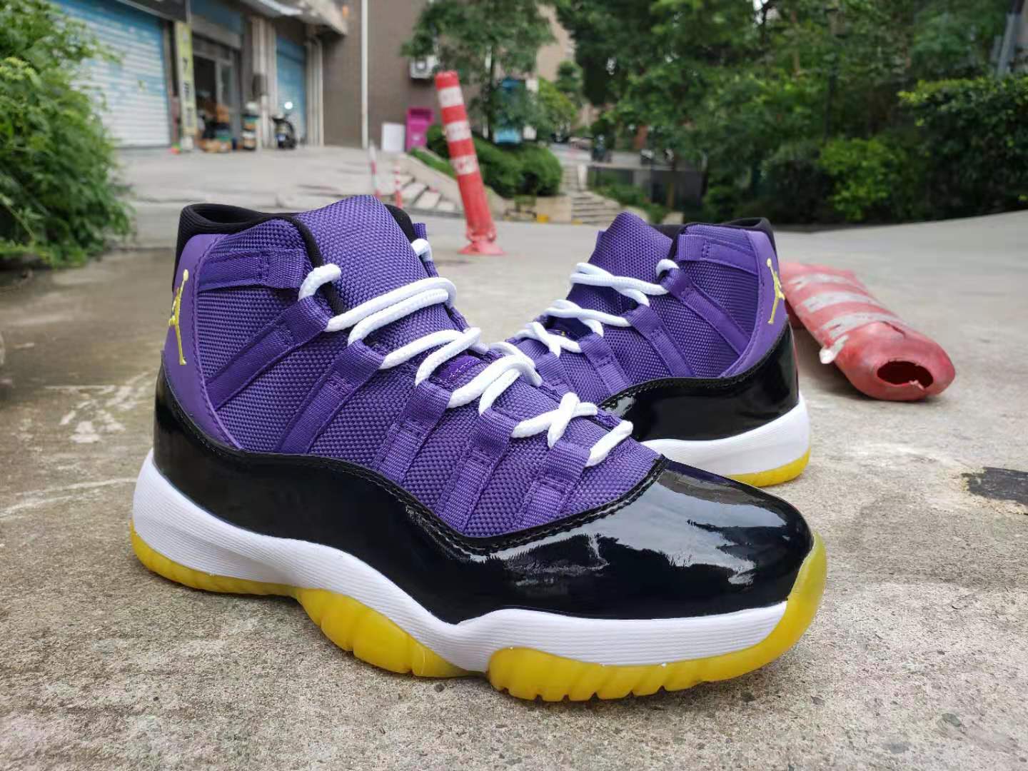 2019 Air Jordan 11 High Purple Black White Yellow Shoes - Click Image to Close